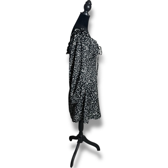 She + Sky Black and White Polka Dot Ruffled Front Tie Long Sleeve Mini Dress - Picture 5 of 16